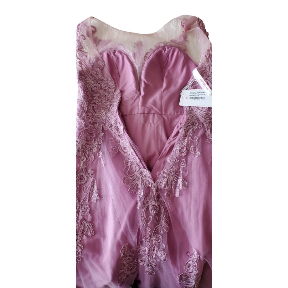 NWT JJ'S House A-Line Scoop Neck Floor-Length Tulle Lace Evening Dress W/Sequins - Picture 8 of 8